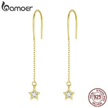 Bamoer 925 Silver Earrings for Women Plated Gold Star Tassel Dangle Earrings Fin - £16.95 GBP