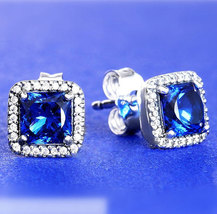 925 Sterling Silver Timeless Elegance,True Blue Crystals Stud Earrings - $16.99