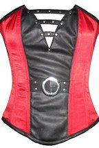Red and Black Satin Leather Goth Steampunk Costume Overbust Corset Waist Trainer - £59.93 GBP