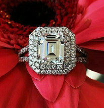 3.50Ct Emerald Cut Simulated Diamond Halo Engagement Ring 14k White Gold Size 9 - £222.25 GBP