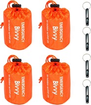 4 Pack Emergency Bag Survival Bivvy Sack with Whistles, Lightweight Port... - £28.89 GBP