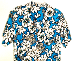 Vintage Shirt TRIPLE CROWN OF SURFING Blue Hawaiian Aloha Barkcloth M US... - $49.49