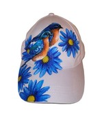 Handpainted Women&#39;s Pink Baseball Cap Bluebirds Blue Flowers Adjustable ... - £12.49 GBP