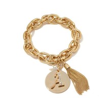 R.J. Graziano Crystal-Accented Stretch Goldtone Chain Initial Bracelet HSN 49 - £15.18 GBP
