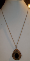 Vintage Victorian Revival Necklace with Pendant Black Onyx Enamel Pearls - £7.95 GBP