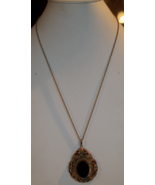 Vintage Victorian Revival Necklace with Pendant Black Onyx Enamel Pearls - £7.78 GBP
