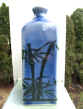 Siam Celadon Wood Ash Crackle Glaze Bottle Bud Vase Thailand Bamboo on Blue - £22.40 GBP