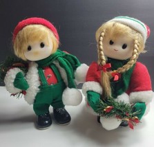 Vtg Christmas Musical Boy &amp; Girl Doll Set Terrys Village Wind Up Jingle Bells - £27.12 GBP