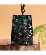 Grade A Jadeite Mighty Guan Gong and Dragon Real Black Jade Pendant Neck... - £80.43 GBP