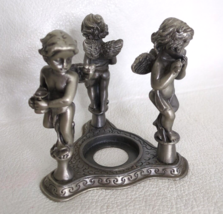 3 Angels Cherubs On Pewter Pedestal Tea Light Candle Holder - £11.84 GBP