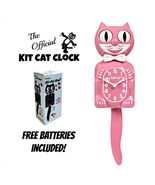 PINK SATIN KIT CAT CLOCK 15.5" Retro Free Battery Official Kit-Cat Klock... - $79.99