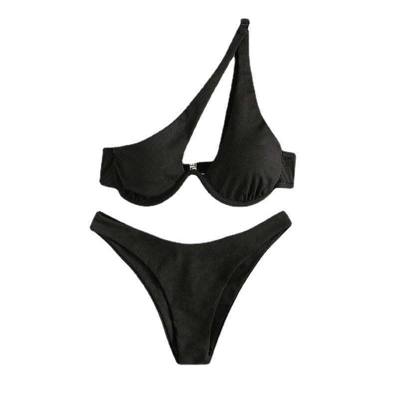 Solid Color Bikini Sets One Shoulder Beachwear Low Waist Beach Equipment... - $24.35