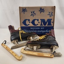 Vintage Mens CCM Senior Ice Hockey Skates w/ Guards &amp; Original Box 1970s - £38.03 GBP