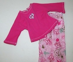 18&quot; doll clothes hand made pajama outfit Halloween skull skeleton Pink top pants - £7.76 GBP