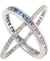 Natural Multi Sapphire and Diamond Reversible Ring 18k Solid White Gold - £834.72 GBP