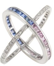 Natural Multi Sapphire and Diamond Reversible Ring 18k Solid White Gold - £844.66 GBP