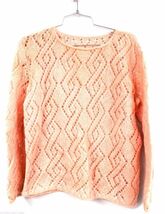 VTG 60s Handknit Fuzzy Mohair Peach Sweater Open Weave L - $46.48