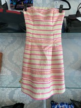 LILLY PULITZER Pink/Metallic Gold Striped Strapless Dress Style#21206 Sz... - $69.20