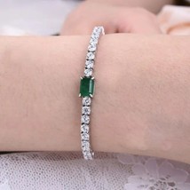 8x6mm Lab-Created Emerald &amp; Zircon Anniversary Tennis Bracelet in Real 925 Silve - £122.29 GBP