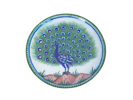 &quot;Handcrafted Blue Pottery 10-inch Plate with Exquisite Blue Peacock Desi... - £62.83 GBP