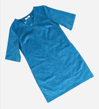 Womens Teal Blue Pinwale Corduroy V-Neck Shift Dress Sz Medium - $14.84