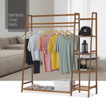 Trapezoid 51&quot;Brown Bamboo [Oversize Clothing Rail] Coat Storage Shelves ... - £71.71 GBP