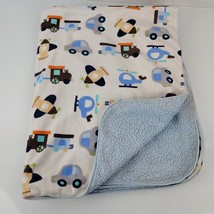 Circo White Car Train Helicopter Airplane Car Baby Blanket Blue Sherpa Lovey - $32.66