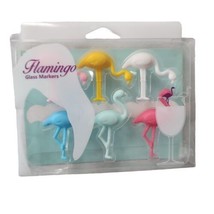 Flamingos Set 6 Silicone Wine Glass Charms Drink Markers Multicolor  - £9.36 GBP