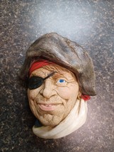 Hand Painted Chalkware Head Wall Plaque Smuggler Pirate Eye Patch - $29.69