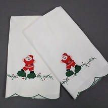 Vintage Santa Christmas Tea Towel SET Hand Applique Embroidery 20x15 Inch - £12.96 GBP