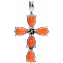 Sterling Silver Pink Coral Cross Pendant - £318.94 GBP