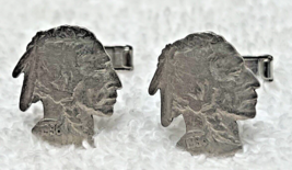 Vintage 1936 Indian Head Cut Nickle Cufflinks Silver Amazing Detail 3/4&quot; - $24.26