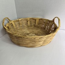 Vintage Woven Rattan Light Weight Oval Fruit Basket 14&quot; Boho Farmhouse Wicker - £13.28 GBP