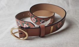 Rebecca Minkoff Flower Print Genuine Leather XS Tan Belt - £52.19 GBP