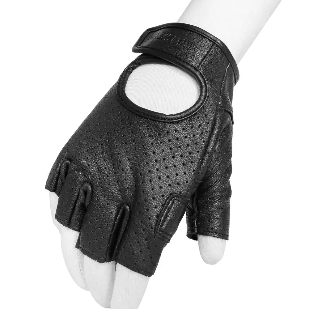 Motorcycle Gloves Half Finger Mitt Glove Fingerless Genuine Leather Summer Men - £20.16 GBP