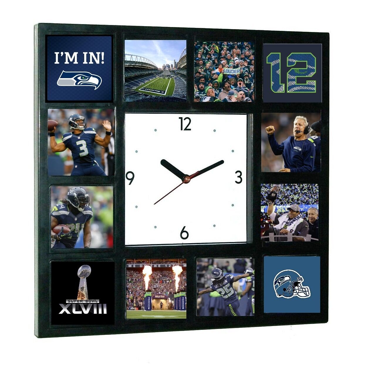 Seattle Seahawks Super Bowl 12th man Russell Wilson Richard Sherman Clock - $31.67