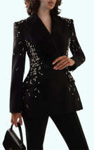 Luxurious Women&#39;s Black Crystal Suit Custom 2-Piece Set - £146.38 GBP