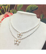 Genuine Freshwater Pearl Necklace with Flower Pendant Handmade Vintage Style - $75.99