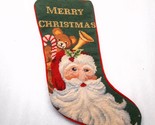 Handmade Stocking Merry Christmas Santa Needlepoint embroidery green ted... - $10.00
