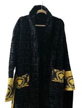 Authentic L NEW $750 VERSACE Black Gold Terry Cloth LOGO Unisex Bath Robe Medusa image 12