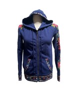 Johnny Was Blue Embroidered Hoodie Zip Up Women&#39;s Top Blouse Floral XS B1 - £54.98 GBP
