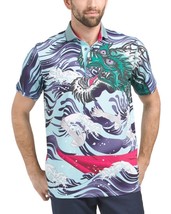 Greyson Men&#39;s Mythical Sea Printed Short Sleeves Golf Polo Shirt in Skystone XXL - £53.58 GBP