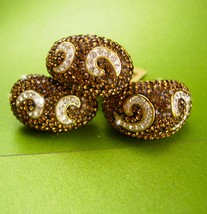 Dazzling Signed Moon earrings - Swarovski pave bronze ring -18kt bronze clip ons - £185.68 GBP