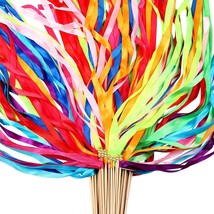 100 Pieces Lace Ribbon Wedding Wand Sticks Colorful Ribbon Streamers Par... - £48.76 GBP