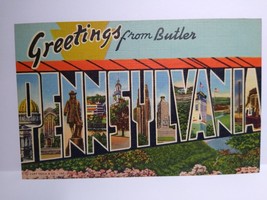 Greeting From Butler Large Letter Postcard Pennsylvania Linen Curt Teich PA - £14.48 GBP