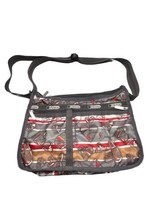 Vintage Le Sportsac Messenger Bag Kasey Hearts 10 x 14 Inch Gray Red Purse - £22.08 GBP