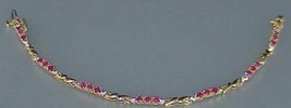 10K Ruby Diamond Tennis Bracelet 7.25&quot; 21 Rubies Yellow Gold Vintage - £391.51 GBP