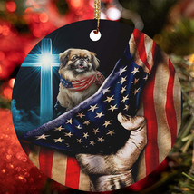 Cute Pekingese Dog Patriotic Flag USA Christmas Ornament Gift Tree Decor... - $15.79