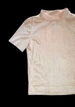 Anthropologie Women’s Pink Rose Velvet Mock Neck Top XS NWT $68 Short Sleeve image 2