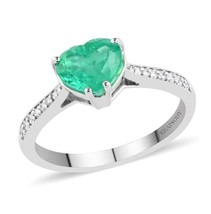 Emerald Wedding Ring With CZ Stone, 14K White Gold Heart Shape Engagement Ring - £64.13 GBP